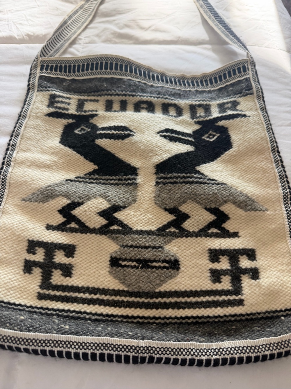 Traditional Ecuador Otavalo Woven Crossbody Handcrafted in Black and Cream